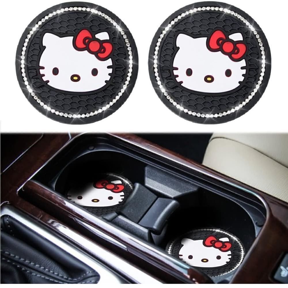 Hello Kitty car cup Coasters in Black with bling Set of 2 NWT